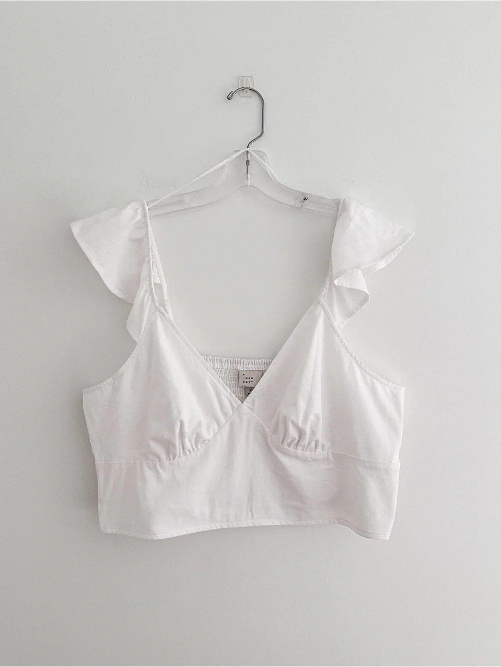 White Cropped Ruffle Sleeve Top Cotton Rayon Smocked Back Boho Size XL NWOT